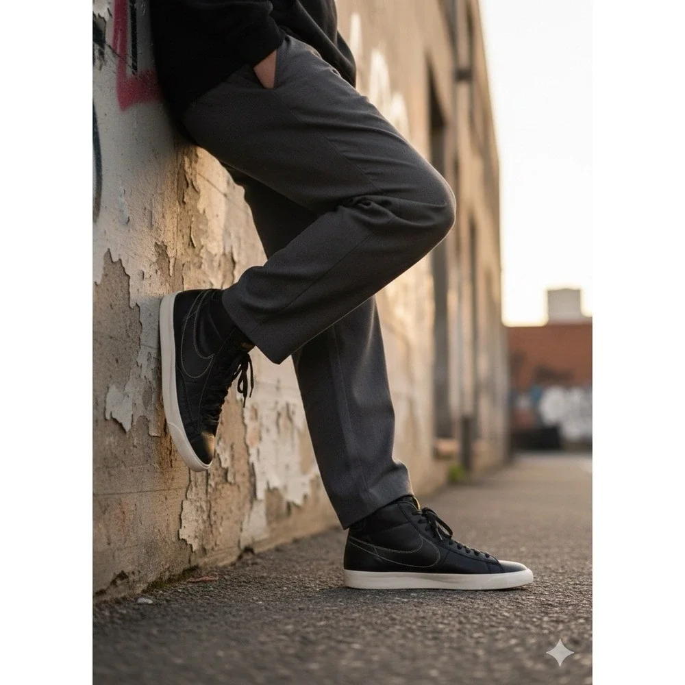 Nike Blazer Mid Premium DARK PATINA Black Leather High Top Sneakers ✨ Size 13‎